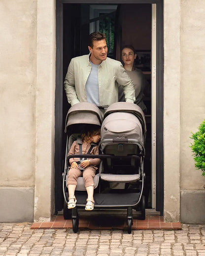 Nuna TRVL Dubl Twin Baby Stroller-Individually Adjustable Near Flat Reclining Seat-One Hand Fold-With Cup Holder-Large Storage Basket-2 Years Warranty-0 to 4Y (Upto 22 Kg)-Caviar