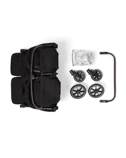 Nuna TRVL Dubl Twin Baby Stroller-Individually Adjustable Near Flat Reclining Seat-One Hand Fold-With Cup Holder-Large Storage Basket-2 Years Warranty-0 to 4Y (Upto 22 Kg)-Caviar