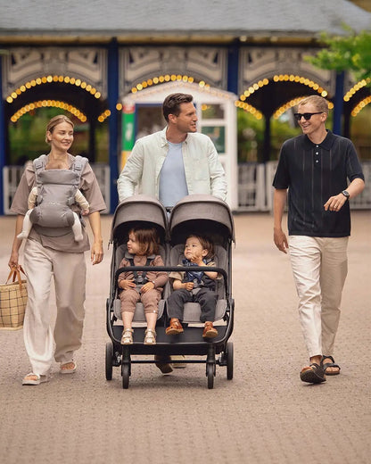 Nuna TRVL Dubl Twin Baby Stroller-Individually Adjustable Near Flat Reclining Seat-One Hand Fold-With Cup Holder-Large Storage Basket-2 Years Warranty-0 to 4Y (Upto 22 Kg)-Caviar