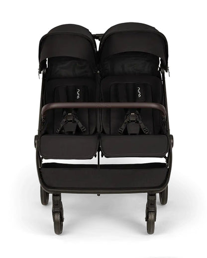 Nuna TRVL Dubl Twin Baby Stroller-Individually Adjustable Near Flat Reclining Seat-One Hand Fold-With Cup Holder-Large Storage Basket-2 Years Warranty-0 to 4Y (Upto 22 Kg)-Caviar