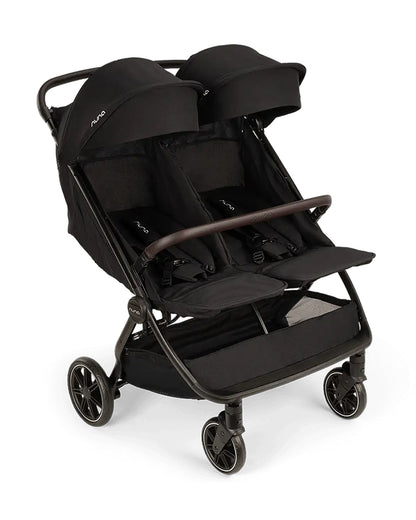 Nuna TRVL Dubl Twin Baby Stroller-Individually Adjustable Near Flat Reclining Seat-One Hand Fold-With Cup Holder-Large Storage Basket-2 Years Warranty-0 to 4Y (Upto 22 Kg)-Caviar