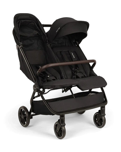 Nuna TRVL Dubl Twin Baby Stroller-Individually Adjustable Near Flat Reclining Seat-One Hand Fold-With Cup Holder-Large Storage Basket-2 Years Warranty-0 to 4Y (Upto 22 Kg)-Caviar