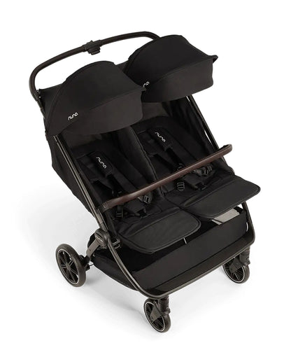Nuna TRVL Dubl Twin Baby Stroller-Individually Adjustable Near Flat Reclining Seat-One Hand Fold-With Cup Holder-Large Storage Basket-2 Years Warranty-0 to 4Y (Upto 22 Kg)-Caviar