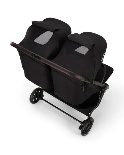 Nuna TRVL Dubl Twin Baby Stroller-Individually Adjustable Near Flat Reclining Seat-One Hand Fold-With Cup Holder-Large Storage Basket-2 Years Warranty-0 to 4Y (Upto 22 Kg)-Caviar