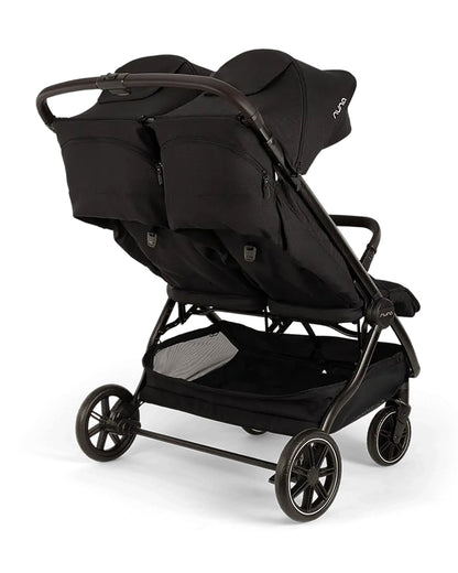 Nuna TRVL Dubl Twin Baby Stroller-Individually Adjustable Near Flat Reclining Seat-One Hand Fold-With Cup Holder-Large Storage Basket-2 Years Warranty-0 to 4Y (Upto 22 Kg)-Caviar