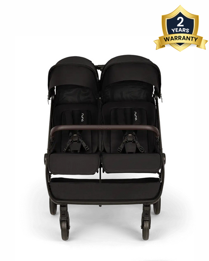 Nuna TRVL Dubl Twin Baby Stroller-Individually Adjustable Near Flat Reclining Seat-One Hand Fold-With Cup Holder-Large Storage Basket-2 Years Warranty-0 to 4Y (Upto 22 Kg)-Caviar