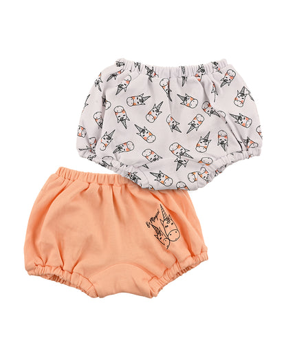 nuluv Peach, White & Multicolor Bloomers-Cotton-Other Prints-Pack of 2-For Infants