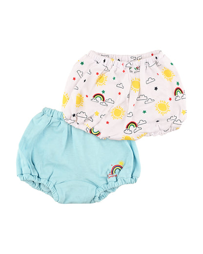nuluv Light Blue, White & Multicolor Bloomers-Cotton-Other Prints-Pack of 2-For Infants