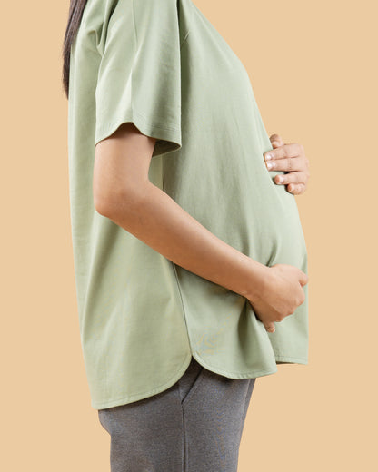 Wobbly Walk Sage Green Maternity Top-Solid Color-Cotton-Half Sleeves-Bump Friendly