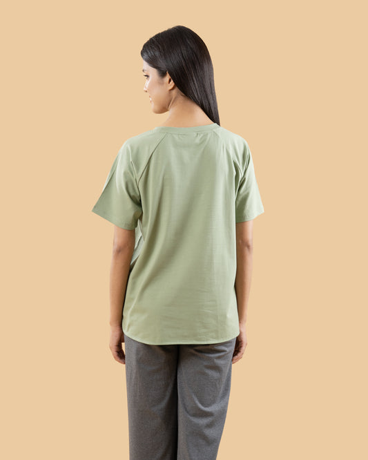 Wobbly Walk Sage Green Maternity Top-Solid Color-Cotton-Half Sleeves-Bump Friendly