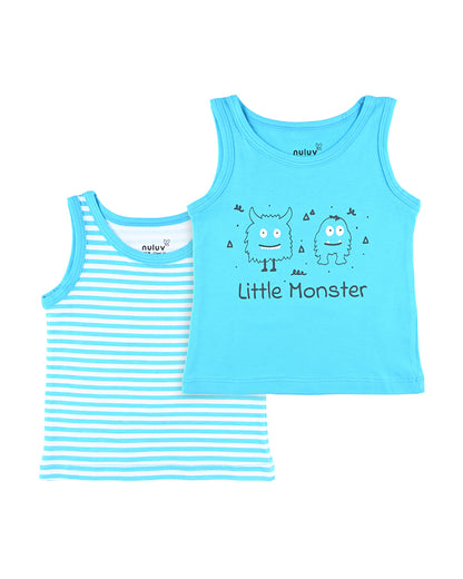 nuluv Turquoise Vests-Cotton-Striped-Pack of 2-For Infants
