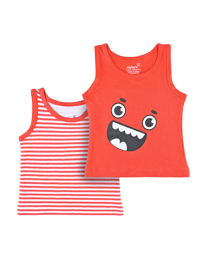 nuluv Red Vests-Cotton-Striped-Pack of 2-For Infants