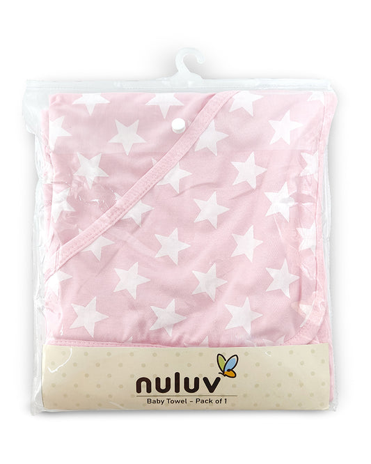 nuluv Star Hooded Baby Bath Towel-100% Cotton Single Jersey-Pink