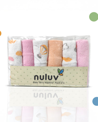 nuluv Printed Baby Napkins-100% Cotton Terry-Pack of 6-For Infant Girls