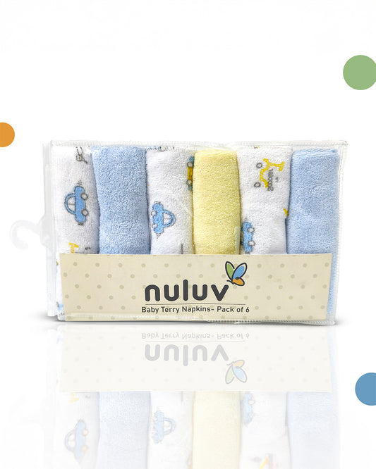 nuluv Printed Baby Napkins-100% Cotton Terry-Pack of 6-For Infant Boys