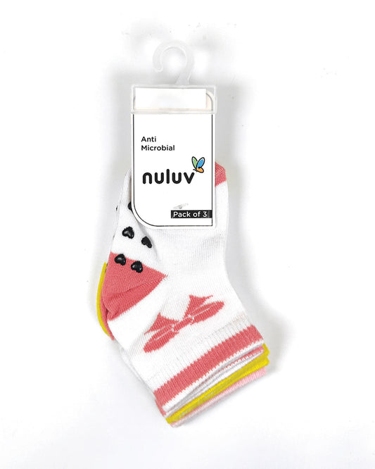 nuluv White & Multicolored Socks-Cotton-Other Prints-Pack of 3-For Infants