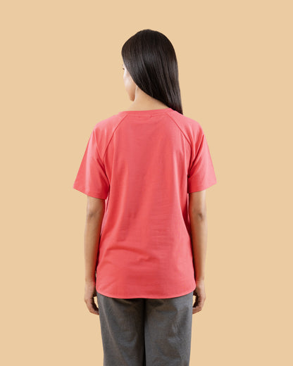 Wobbly Walk Peach Maternity Top-Solid Color-Cotton-Half Sleeves-Bump Friendly