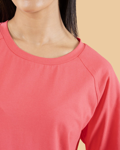 Wobbly Walk Peach Maternity Top-Solid Color-Cotton-Half Sleeves-Bump Friendly