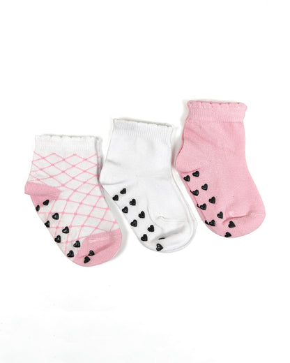 nuluv Pastel Pink & White Socks-Cotton Blend-Printed-Pack of 3-For Infants