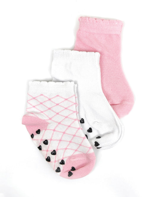 nuluv Pastel Pink & White Socks-Cotton Blend-Printed-Pack of 3-For Infants