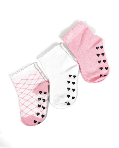 nuluv Pastel Pink & White Socks-Cotton Blend-Printed-Pack of 3-For Infants