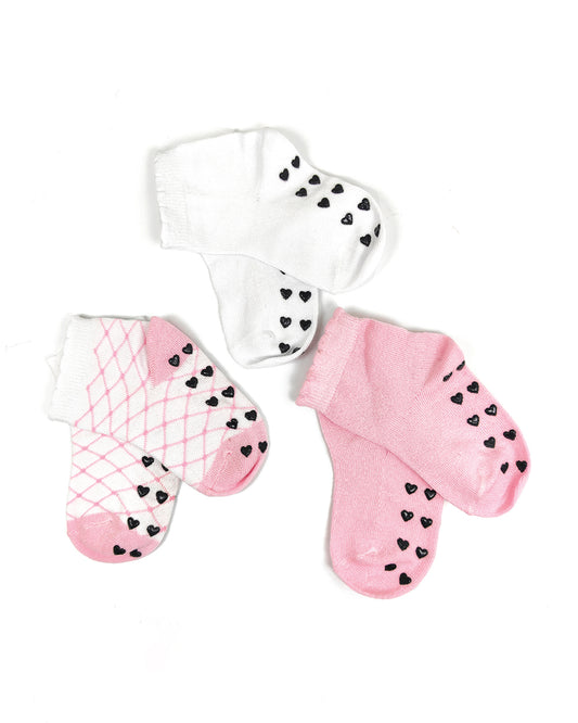 nuluv Pastel Pink & White Socks-Cotton Blend-Printed-Pack of 3-For Infants