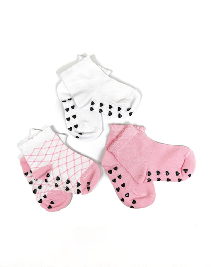 nuluv Pastel Pink & White Socks-Cotton Blend-Printed-Pack of 3-For Infants