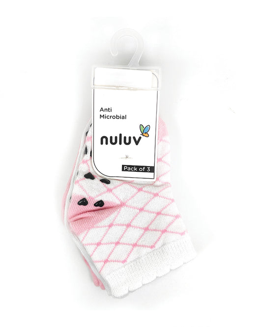 nuluv Pastel Pink & White Socks-Cotton Blend-Printed-Pack of 3-For Infants