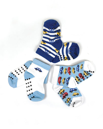 nuluv Blue & White Socks-Cotton-Other Prints-Pack of 3-For Infants