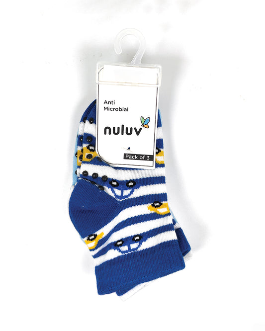 nuluv Blue & White Socks-Cotton-Other Prints-Pack of 3-For Infants