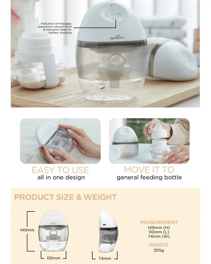 Spectra Wearable Electric Breast Pump-With 3 Suction Types in Expression Mode-Rechargeable-Pack of 1