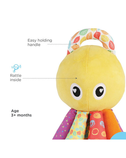 nuluv Activity Octopus Rattle Toy-Plush Rattle-Smooth Edges BPA and PVC Free-Multicolor-3M+