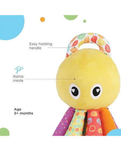 nuluv Activity Octopus Rattle Toy-Plush Rattle-Smooth Edges BPA and PVC Free-Multicolor-3M+