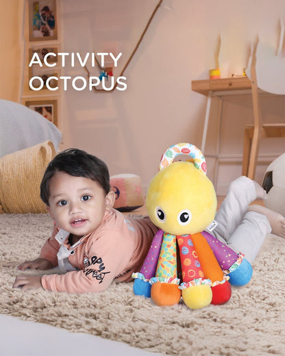 nuluv Activity Octopus Rattle Toy-Plush Rattle-Smooth Edges BPA and PVC Free-Multicolor-3M+