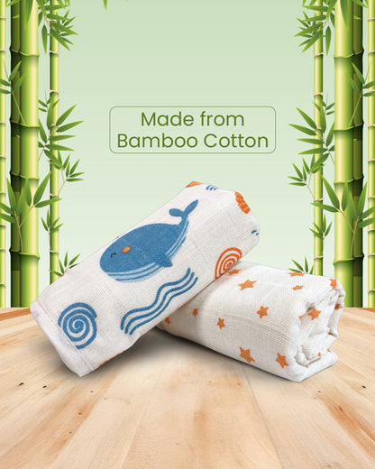 nuluv Bamboo Cotton Burp Cloths-Comfortable & Breathable-Gentle on Baby Skin-Blue Whale-Pack of 2-For Infants