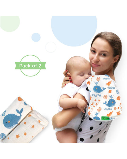 nuluv Bamboo Cotton Burp Cloths & Wash Cloths Combo Set-Comfortable & Breathable-Blue Whale-For Infants