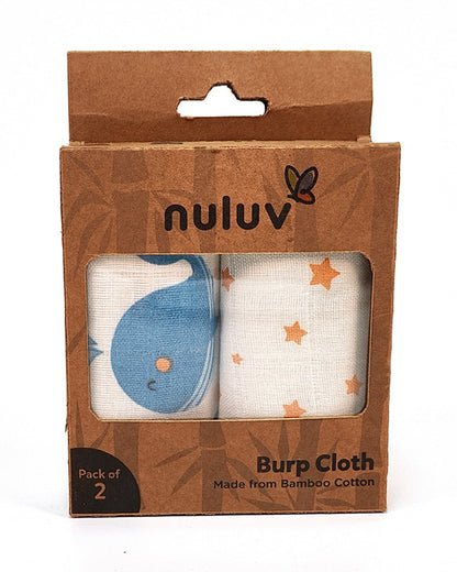 nuluv Bamboo Cotton Burp Cloths-Comfortable & Breathable-Gentle on Baby Skin-Blue Whale-Pack of 2-For Infants