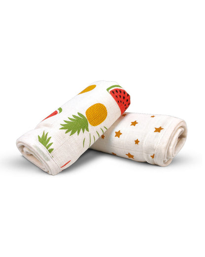 nuluv Bamboo Cotton Burp Cloths & Wash Cloths Combo Set-Comfortable & Breathable-Yellow Pineapple-For Infants