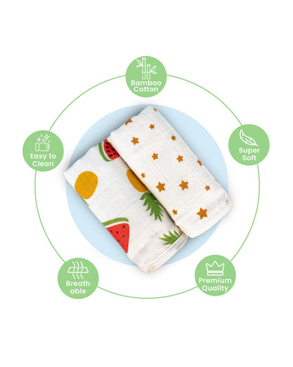 nuluv Bamboo Cotton Burp Cloths & Wash Cloths Combo Set-Comfortable & Breathable-Yellow Pineapple-For Infants