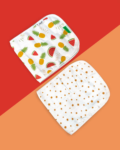 nuluv Bamboo Cotton Burp Cloths & Wash Cloths Combo Set-Comfortable & Breathable-Yellow Pineapple-For Infants