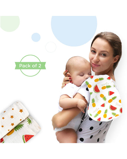 nuluv Bamboo Cotton Burp Cloths & Wash Cloths Combo Set-Comfortable & Breathable-Yellow Pineapple-For Infants