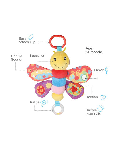 nuluv Butterfly Cot Rattle Teether Toy-Easy Attachment with Stroller & Crib-For Infants
