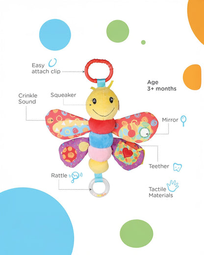 nuluv Butterfly Cot Rattle Teether Toy-Easy Attachment with Stroller & Crib-For Infants