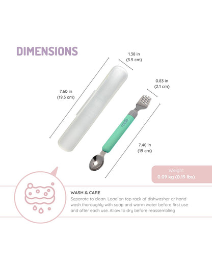 Melii Detachable Spoon & Fork Set With Storage Case-Stainless Steel-Mint & Grey-Travel Utensils for Toddlers