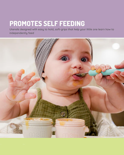 Melii Detachable Spoon & Fork Set With Storage Case-Stainless Steel-Mint & Grey-Travel Utensils for Toddlers