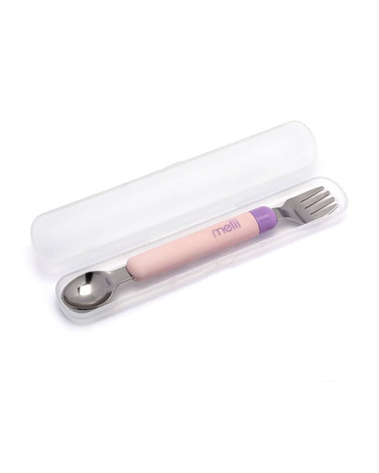 Melii Detachable Spoon & Fork Set With Storage Case-Stainless Steel-Pink & Purple-Travel Utensils for Toddlers