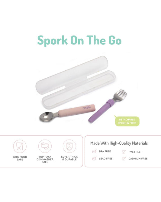 Melii Detachable Spoon & Fork Set With Storage Case-Stainless Steel-Pink & Purple-Travel Utensils for Toddlers