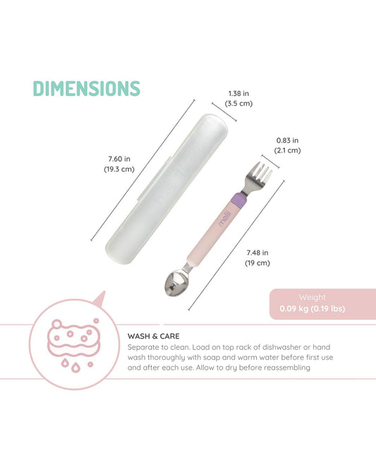 Melii Detachable Spoon & Fork Set With Storage Case-Stainless Steel-Pink & Purple-Travel Utensils for Toddlers