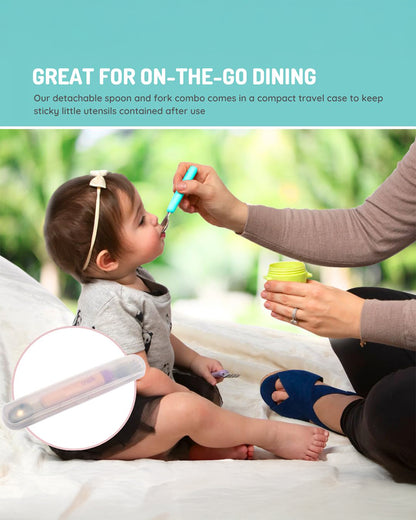 Melii Detachable Spoon & Fork Set With Storage Case-Stainless Steel-Pink & Purple-Travel Utensils for Toddlers