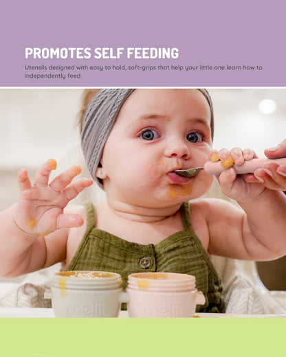 Melii Detachable Spoon & Fork Set With Storage Case-Stainless Steel-Pink & Purple-Travel Utensils for Toddlers